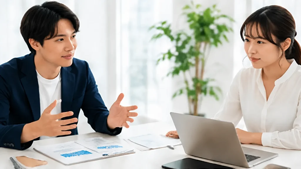 お客様の目的や課題をヒアリングし最適なWEB活用を一緒に考える様子